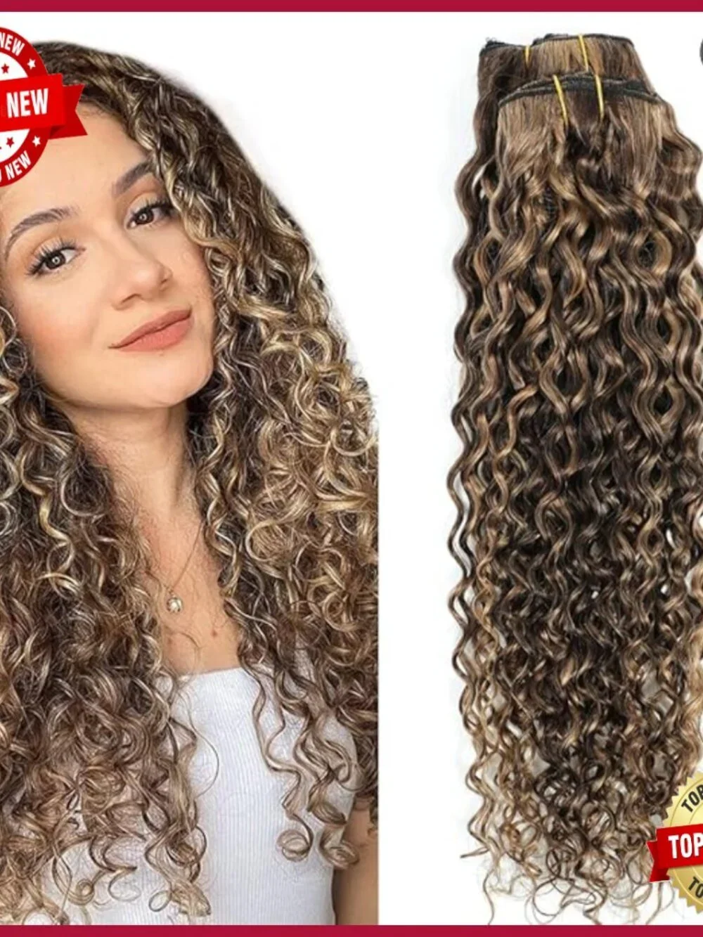 10-Piece Clip-In Human Hair Extensions, Water Wavy Curly Style, 120g
